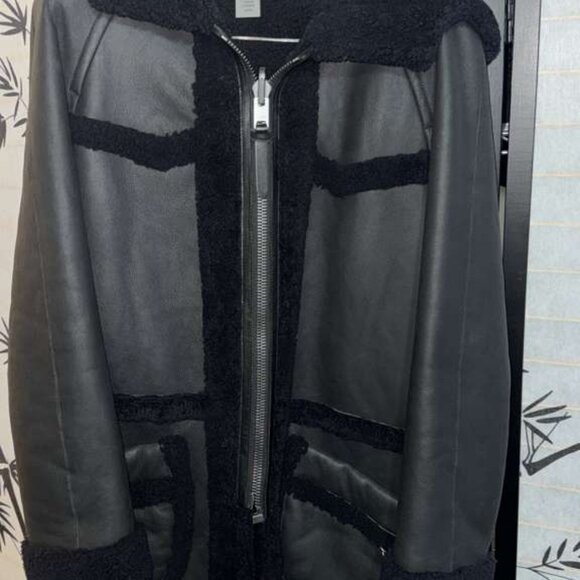 Size:6💕 Coach Genuine Black Shearling Two Side with Hoodie Tall Jacket Coat - Picture 14 of 16